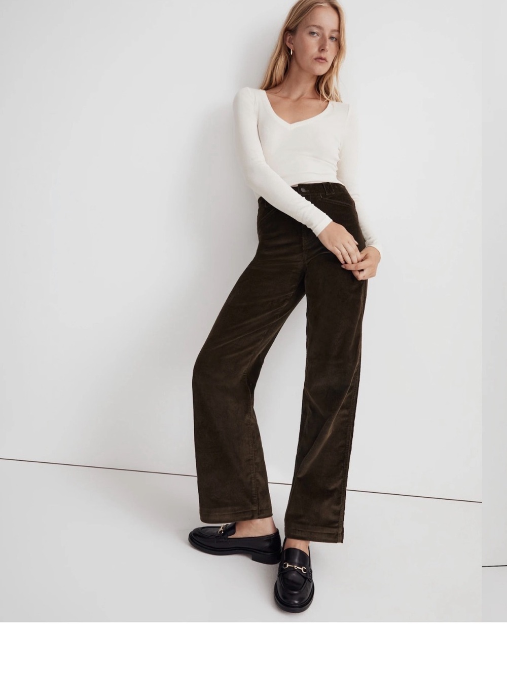 Madewell Emmett 2.0 Wide-Leg Pants in
Corduroy. Expedition Green. Size 28. NWT